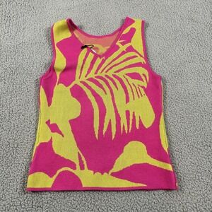 Milk & Honey Sweater Vest Womens Medium Pink Tropical Palm V Neck Sleeveless